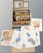 A box containing antiquarian and later pictures including black and white etchings, photographs,