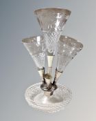 An impressive Stuart crystal epergne. CONDITION REPORT: Missing one stem.