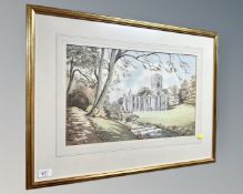 20th century school : A church ruin, a watercolour drawing, 51cm by 33cm.