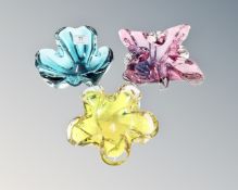 Three art glass bowls in the Sommerso fashion.