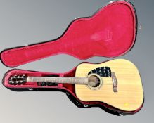 A Fender DG-3 acoustic guitar in case.