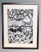 A 20th century pencil sketch depicting figures on a bus together with a monochrome print and a