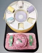 A four piece Myott & Son hand painted Art Deco trinket set together with a part Christian Lacroix