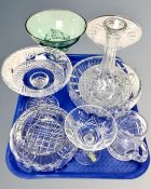 A tray containing assorted glassware including Waterford crystal martini glass,