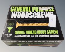 A box of 1400 general purpose double counter sunk wood screws.
