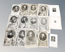 A quantity of antiquarian black and white book plates depicting lords and dukes.