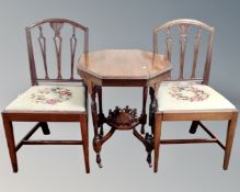 A 19th century mahogany octagonal occasional table together with a pair of antique mahogany dining