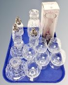 A tray containing assorted glassware including Caithness vase (boxed),
