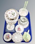 A tray containing assorted ceramics including Carltonware dishes and butter knife,