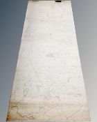 A vintage 20th century rolled map from Chollerton to Woodside, Northumberland,