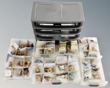 A miniature plastic six drawer chest containing Wade whimsies.