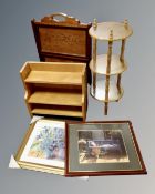 A two tier folding cake stand together with a wall mounted shelf,