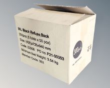 300 90 liter black refuse sacks, boxed.