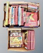 Two boxes containing mid-20th century and later annuals including Eagle, Beano, Andy Capp,