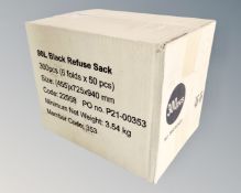 300 90 liter black refuse sacks, boxed.