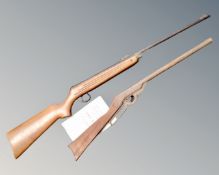 Two vintage air rifles together with an air pistol.