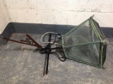 An antique copper lantern with part brackets (converted to electric)