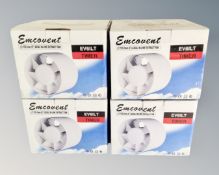 Four Emcovent 150.5mm Axil inline extractor fans, boxed.