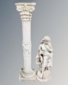 A concrete garden figure of a water carrier on plinth