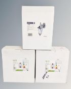 Two TP24 LED Nabraska wall lights, boxed, together with an Endon Klien wall down light.