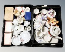 Two boxes containing china, tea ware, novelty teapots,