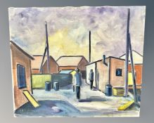 Continental school : Dock workers, oil on canvas, 65cm by 56cm,