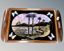 An inlaid mahogany butterfly tray