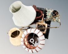 A folding metal dog cage together with a box of mantel clock case, metal xmas tree stand,