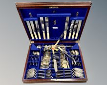 A mahogany canteen of silver plated James Dixon cutlery CONDITION REPORT: Mostly