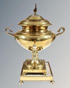 A decorative 19th century brass samovar with tap, on stand,