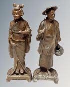 A pair of Chinese pot metal figures.