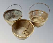 Three antique brass jam pans