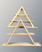 Two Scandinavian oak triangular wall shelves
