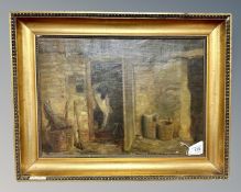 Continental school : Barn interior, oil on canvas,