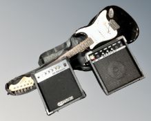 An Elevation electric guitar together with EG-10J amplifier and BB10 mini amplifier