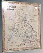 An antique tapestry of the British Isles and Ireland in frame
