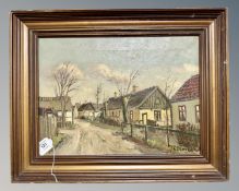 Continental school : Buildings by a fence, oil on canvas,