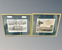 Two hand coloured prints depicting The London Hospital in 1753, each 24 cm x 17 cm.