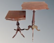 A 19th century mahogany and beech pedestal wine table together with a further table