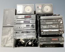 A JVC hifi system together with a Technics hifi system both with speakers