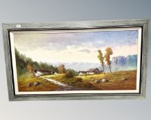 Continental School : Buildings in a Valley, oil on canvas, 118cm by 59cm.