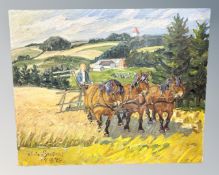 Niels Strøm : Child with Horse Drawn Plough, oil on canvas, 90cm by 74cm.