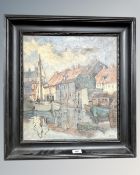 Continental School : Boats on a Canal, oil on canvas, 41cm by 44cm.