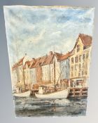 Fronds : Boats on a canal, oil on canvas, 48cm by 68cm,