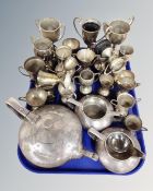 A three piece James Dixon & Sons Sheffield plate tea service together with a quantity of mid-20th