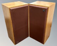 A pair of teak cased Ram speakers with stands and cables