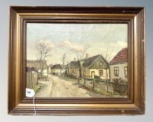 Continental school : Buildings by a fence, oil on canvas,