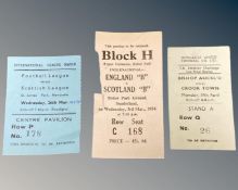 A collection of football tickets - England B vs Scotland B 1954 Roker Park,