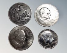 Four coins - 1890 Queen Victoria silver crown,