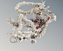 White metal and silver chains,